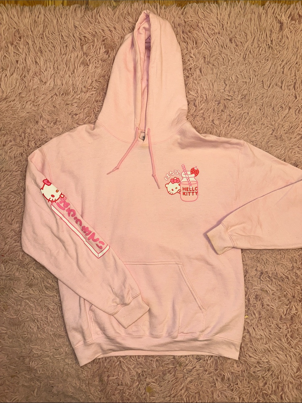 Hello Kitty Light Pink Pullover Hoodie with Sleeve Graphic